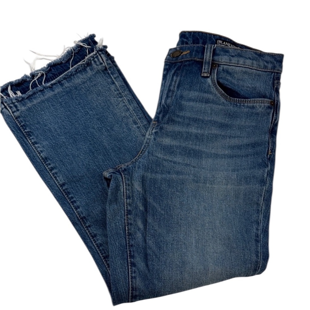 BLANKNYC The Varick Kick Flare Jeans Size 28 Raw Hem Cropped Blue EUC